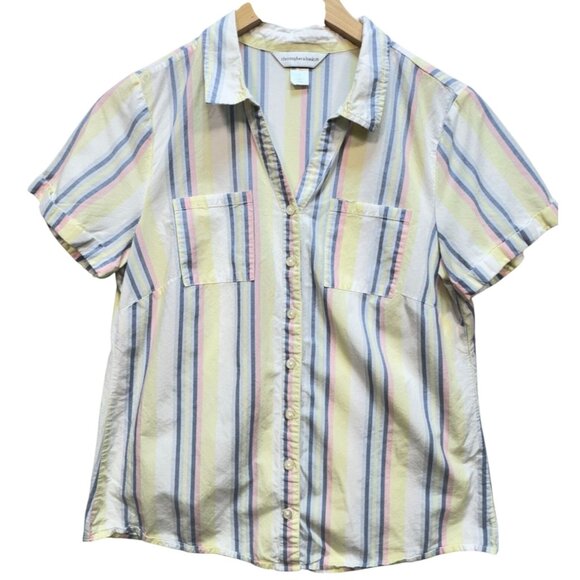 Christopher & Banks Womens Button Up Shirt Short Sleeve Size S Multicolor Stripe - Picture 1 of 12